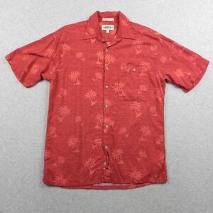 Campia‎ Moda Shirt Mens Medium Hawaiian Tropical Button Up Red Palm Short Sleeve